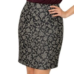 Isabel & Nina Skirt 4‎ Black White Pencil Jacquard Floral Lined Tailored Classic